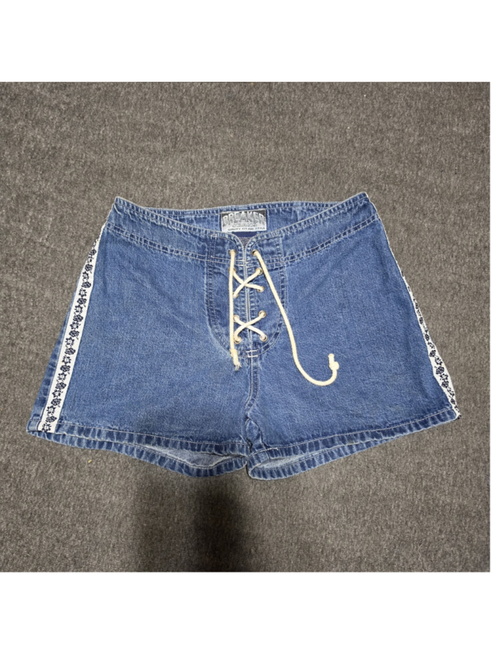 Breaker Jeans Denim Corset Lace-Up Shorts Floral Trim Size 7/8